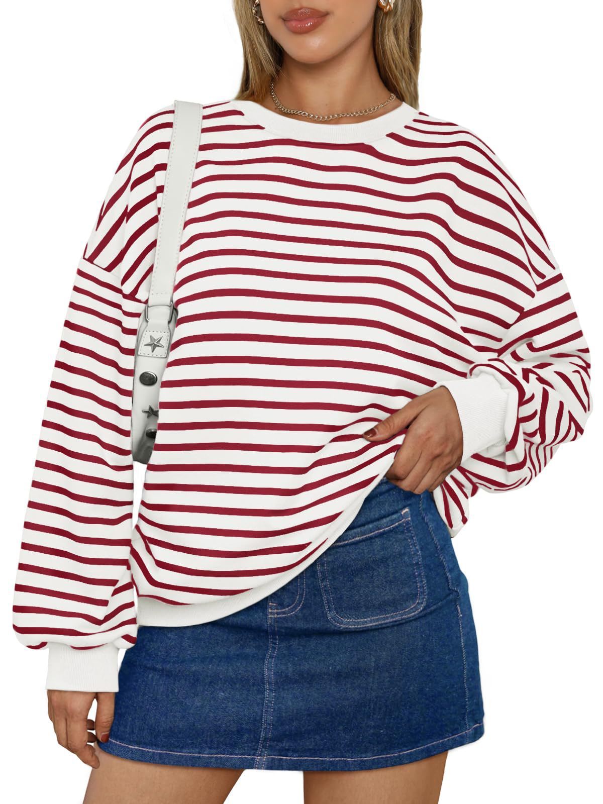 Women's Colorful Striped Round Neck Loose Sweatshirt